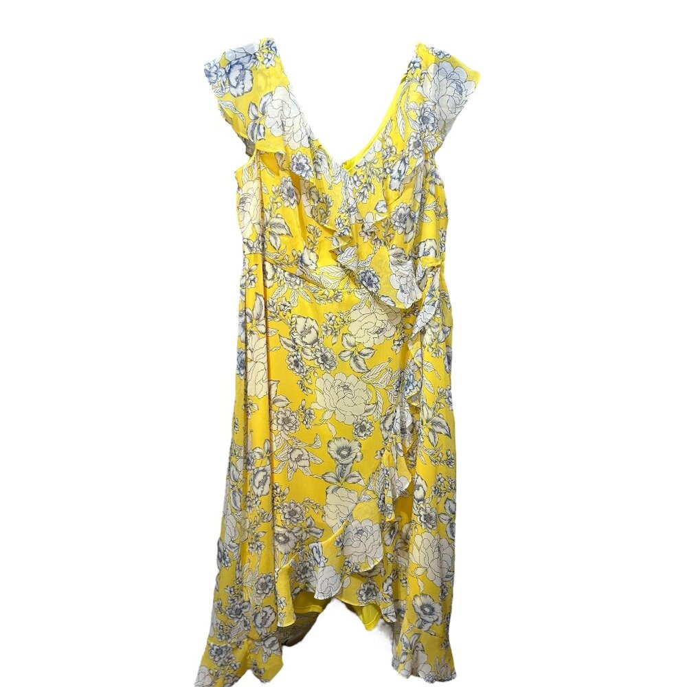 New Womens Suite 7 Dress Sz 16W Yellow/Navy High Low Dress
